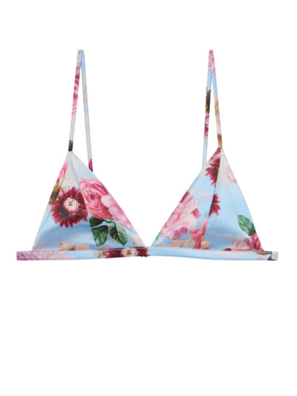 Fleur du Mal Satin Floral Triangle Bra - Light Blue - Picture 2 of 4